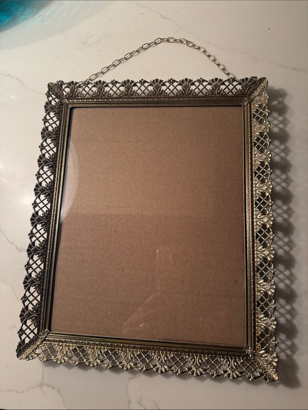 Vintage Gold Tone Picture Frame with Chain Hanger